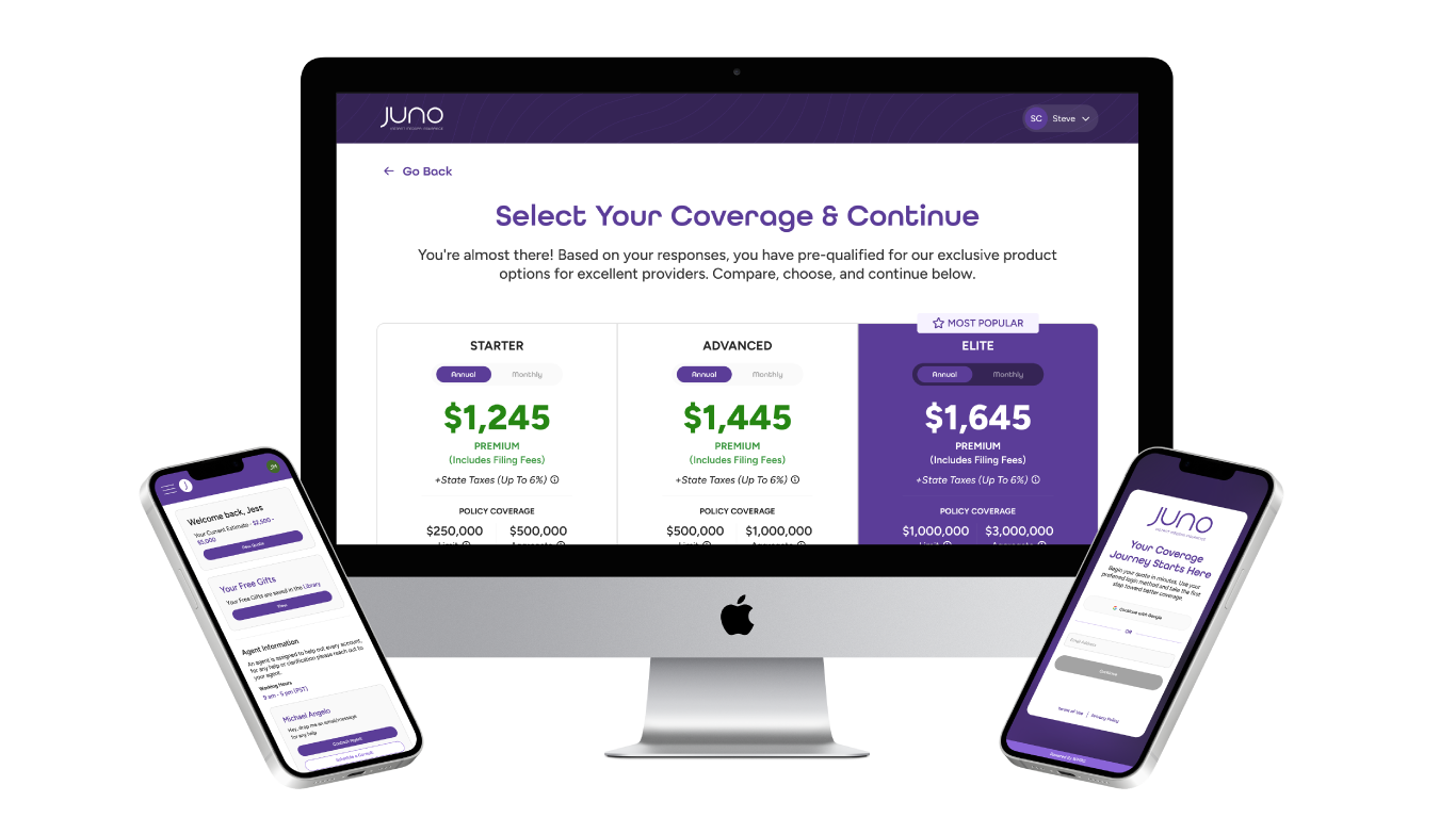 Juno Insure Instant Quote App and Customer portal
